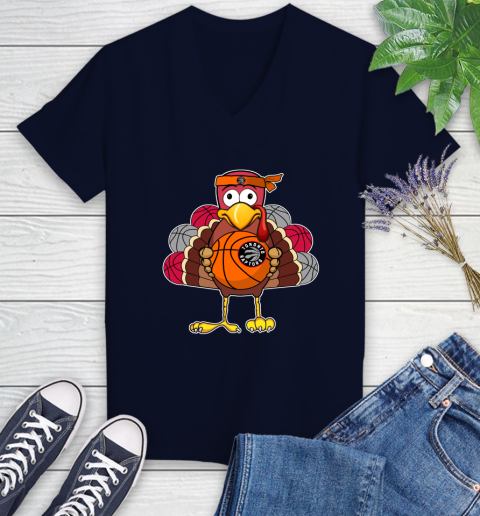 Toronto Raptors Turkey thanksgiving day Women's V-Neck T-Shirt 3