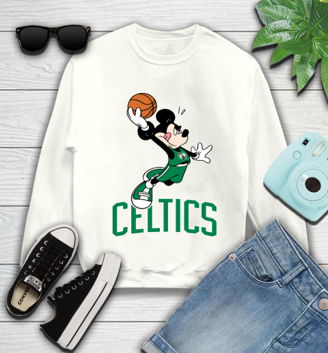 NBA Basketball Boston Celtics Cheerful Mickey Mouse Shirt Youth Sweatshirt 2