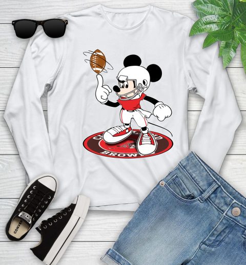 NFL Football Cleveland Browns Cheerful Mickey Disney Shirt Youth Long Sleeve 2