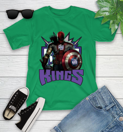 Sacramento Kings NBA Basketball Captain America Thor Spider Man Hawkeye Avengers Youth T-Shirt 6