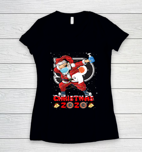 Philadelphia Flyers Funny Santa Claus Dabbing Christmas 2020 NHL Women's V-Neck T-Shirt