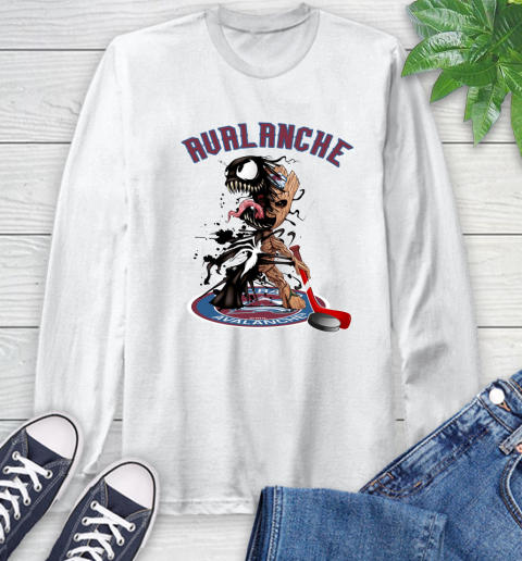 NHL Colorado Avalanche Hockey Venom Groot Guardians Of The Galaxy Long Sleeve T-Shirt