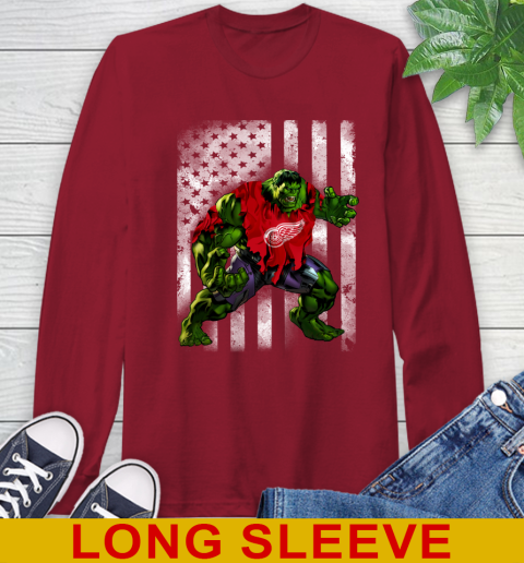 Detroit Red Wings Hulk Marvel Avengers NHL Hockey American Flag Long Sleeve T-Shirt 9