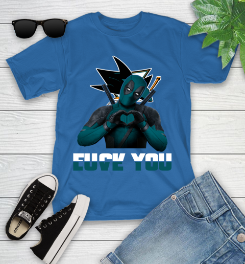 NHL San Jose Sharks Deadpool Love You Fuck You Hockey Sports Youth T-Shirt 12