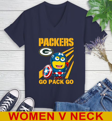 NFL Football Green Bay Packers Captain America Marvel Avengers Minion Shirt Women's V-Neck T-Shirt 12