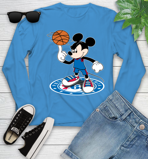 NBA Basketball Philadelphia 76ers Cheerful Mickey Disney Shirt Youth Long Sleeve 7