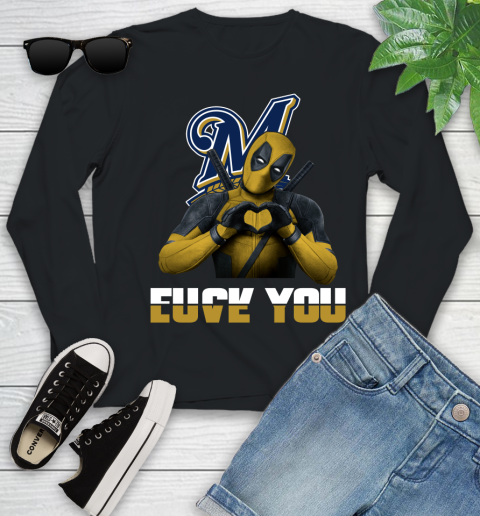 MLB Milwaukee Brewers Deadpool Love You Fuck You Baseball Sports Youth Long Sleeve