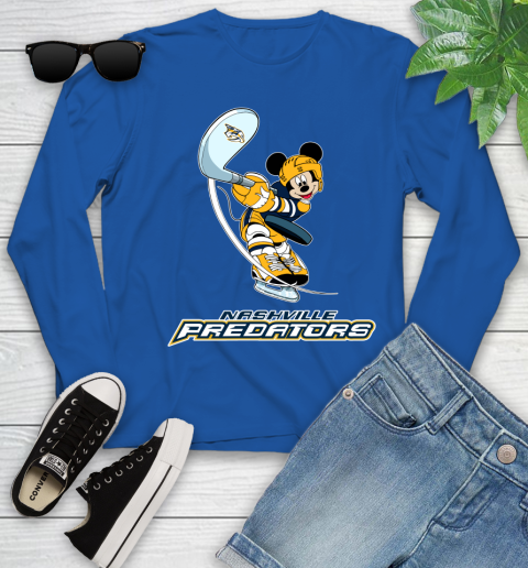 NHL Hockey Nashville Predators Cheerful Mickey Mouse Shirt Youth Long Sleeve 10