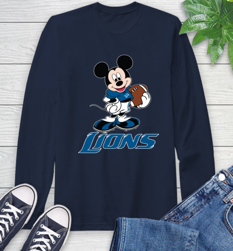 NFL Football Detroit Lions Cheerful Mickey Mouse Shirt Long Sleeve T-Shirt 4