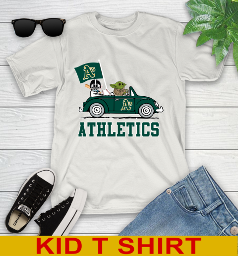 MLB Baseball Oakland Athletics Darth Vader Baby Yoda Driving Star Wars Shirt Youth T-Shirt 12