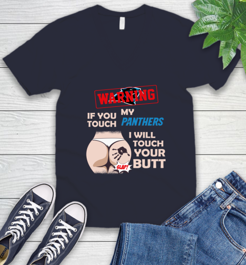 Buffalo Bills NFL Football Warning If You Touch My Team I Will Touch My Butt V-Neck T-Shirt 2