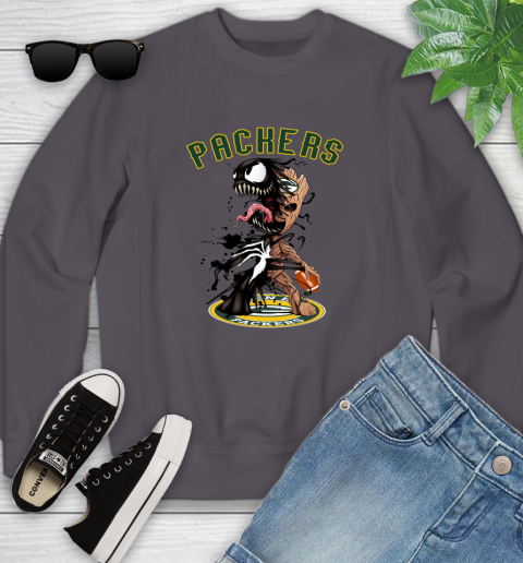 NFL Green Bay Packers Football Venom Groot Guardians Of The Galaxy Youth Sweatshirt 6