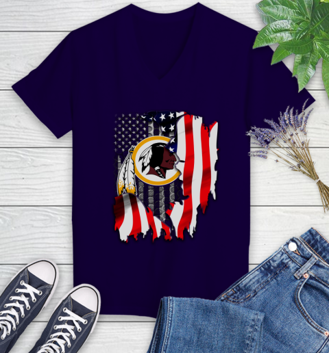 Washington Redskins NFL Football American Flag Women's V-Neck T-Shirt 3