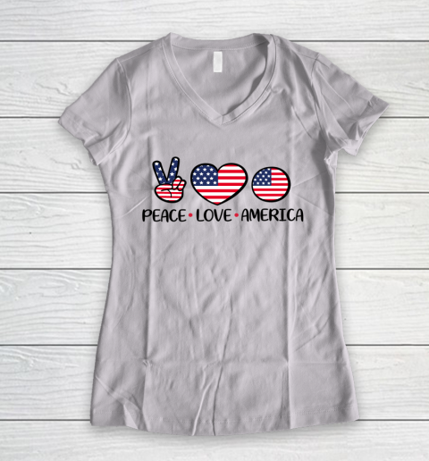 Peace Love America 4th Of July Women's V-Neck T-Shirt