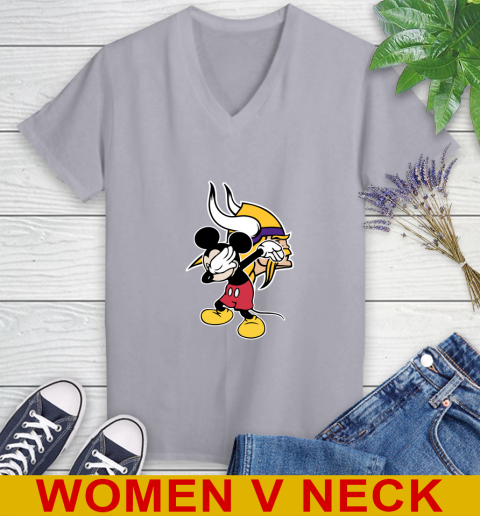 Minnesota Vikings NFL Football Dabbing Mickey Disney Sports Women's V-Neck T-Shirt 5