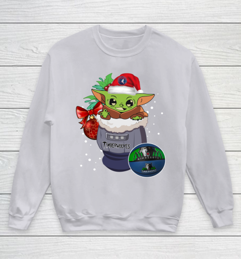 Minnesota Timberwolves Christmas Baby Yoda Star Wars Funny Happy NBA Youth Sweatshirt 4