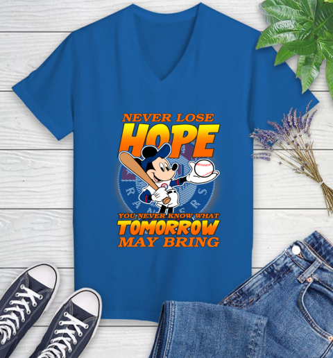 Texas Rangers MLB Baseball Mickey Disney Never Lose Hope Women's V-Neck T-Shirt 10
