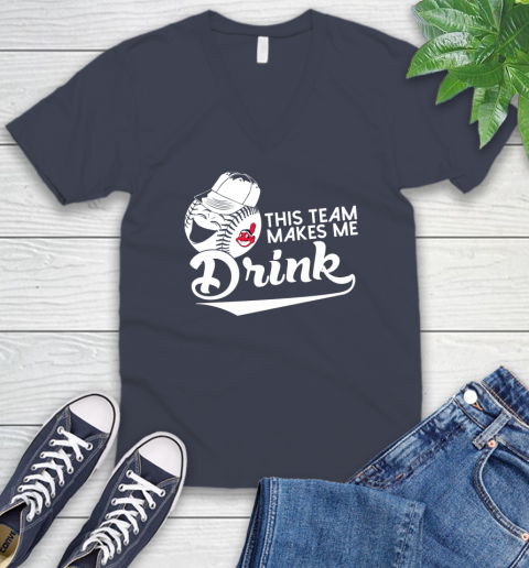 MLB Baseball This Team Makes Me Drink Adoring Fan Cleveland Indians V-Neck T-Shirt 8