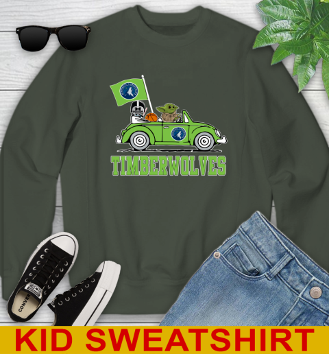 NBA Basketball Minnesota Timberwolves Darth Vader Baby Yoda Driving Star Wars Shirt Youth Sweatshirt 9