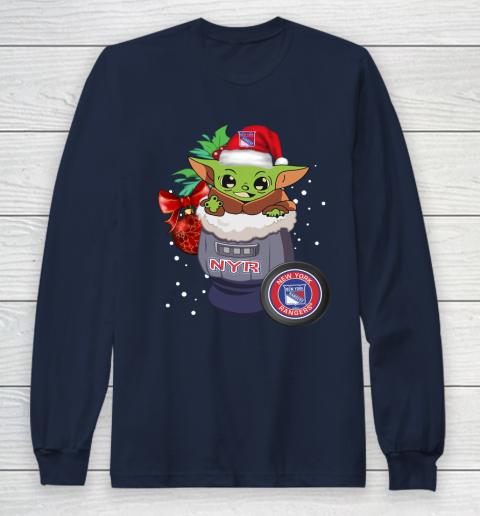 New York Rangers Christmas Baby Yoda Star Wars Funny Happy NHL Long Sleeve T-Shirt 4