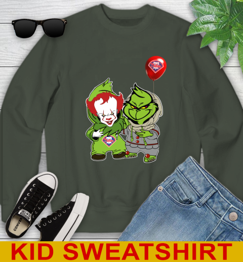 Baby Pennywise Grinch Christmas MLB Baseball Philadelphia Phillies Youth Sweatshirt 9
