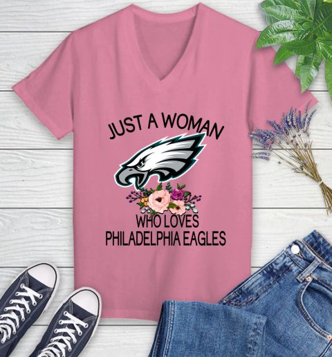 NFL Just A Woman Who Loves Philadelphia Eagles Football Sports Women's V-Neck T-Shirt 8