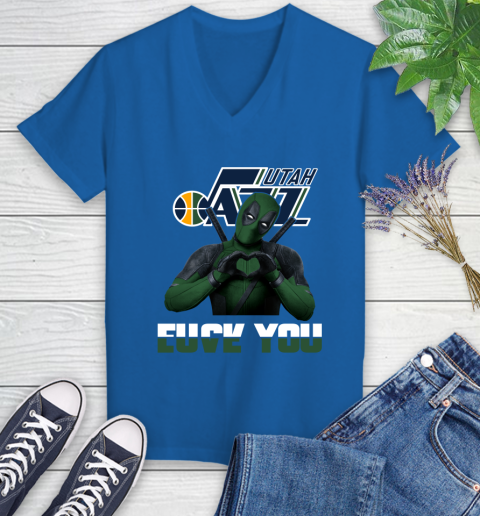 NBA Utah Jazz Deadpool Love You Fuck You Basketball Sports Women's V-Neck T-Shirt 11 NBA Utah Jazz Deadpool Love You Fuck You Basketball Sports Women's V-Neck T-Shirt - Image 11