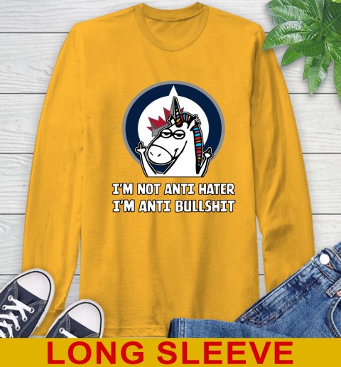 Winnipeg Jets NHL Hockey Unicorn I'm Not Anti Hater I'm Anti Bullshit Long Sleeve T-Shirt 3