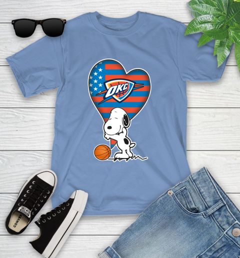 Oklahoma City Thunder NBA Basketball The Peanuts Movie Adorable Snoopy Youth T-Shirt 11