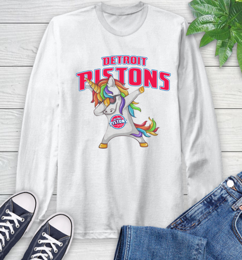 Detroit Pistons NBA Basketball Funny Unicorn Dabbing Sports Long Sleeve T-Shirt