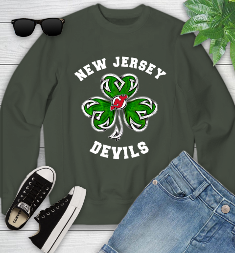 NHL New Jersey Devils Three Leaf Clover St Patrick's Day Hockey Sports Youth Sweatshirt 9