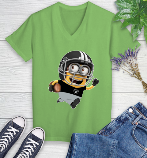 NFL Oakland Raiders Minions Disney Football Sports Women's V-Neck T-Shirt 11