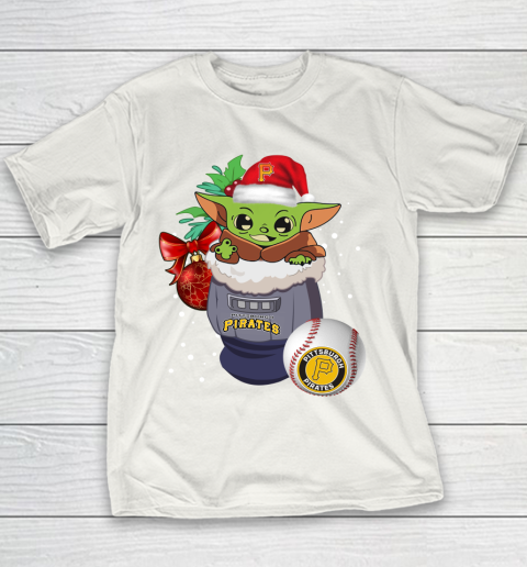 Pittsburgh Pirates Christmas Baby Yoda Star Wars Funny Happy MLB Youth T-Shirt 3