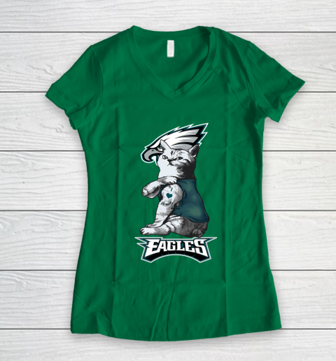 NFL Football My Cat Loves Philadelphia Eagles Women's V-Neck T-Shirt 3
