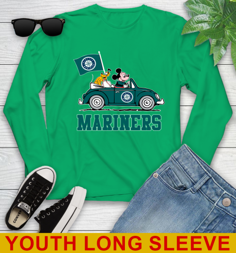 MLB Baseball Seattle Mariners Pluto Mickey Driving Disney Shirt Youth Long Sleeve 7