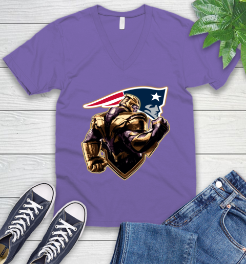NFL Thanos Avengers Endgame Football Sports New England Patriots V-Neck T-Shirt 9