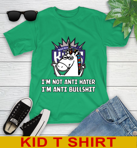 Sacramento Kings NBA Basketball Unicorn I'm Not Anti Hater I'm Anti Bullshit Youth T-Shirt 6