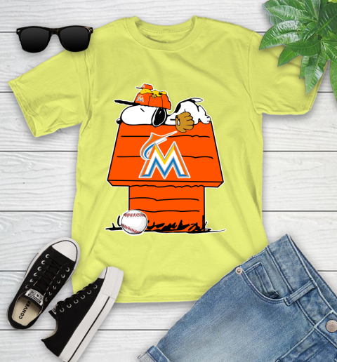 MLB Miami Marlins Snoopy Woodstock The Peanuts Movie Baseball T Shirt Youth T-Shirt 8
