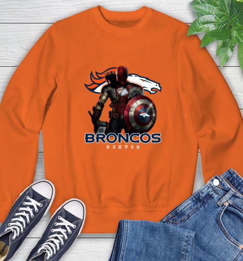 NFL Captain America Thor Spider Man Hawkeye Avengers Endgame Football Denver Broncos Sweatshirt 4