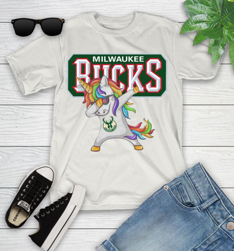 Milwaukee Bucks NBA Basketball Funny Unicorn Dabbing Sports Youth T-Shirt 12