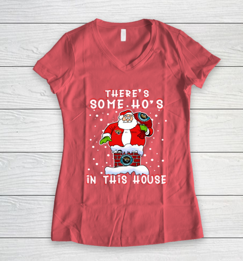 Jacksonville Jaguars Christmas There Is Some Hos In This House Santa Stuck In The Chimney NFL Women's V-Neck T-Shirt 4