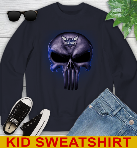 Charlotte Hornets NBA Basketball Punisher Skull Sports Youth Sweatshirt 2