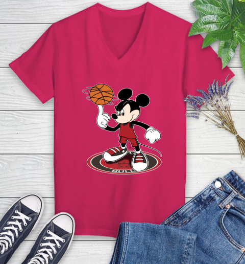 NBA Basketball Chicago Bulls Cheerful Mickey Disney Shirt Women's V-Neck T-Shirt 8