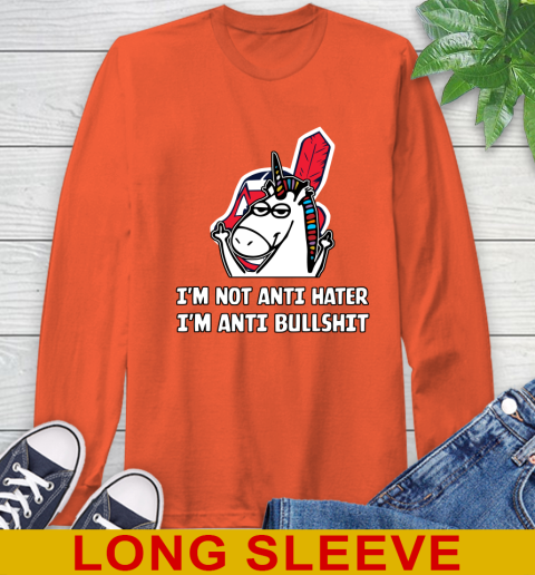 Cleveland Indians MLB Baseball Unicorn I'm Not Anti Hater I'm Anti Bullshit Long Sleeve T-Shirt 5