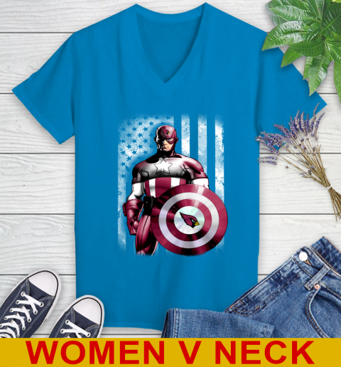 Arizona Cardinals NFL Football Captain America Marvel Avengers American Flag Shirt Women's V-Neck T-Shirt 7