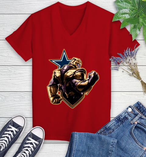 NFL Thanos Avengers Endgame Football Sports Dallas Cowboys Women's V-Neck T-Shirt 12