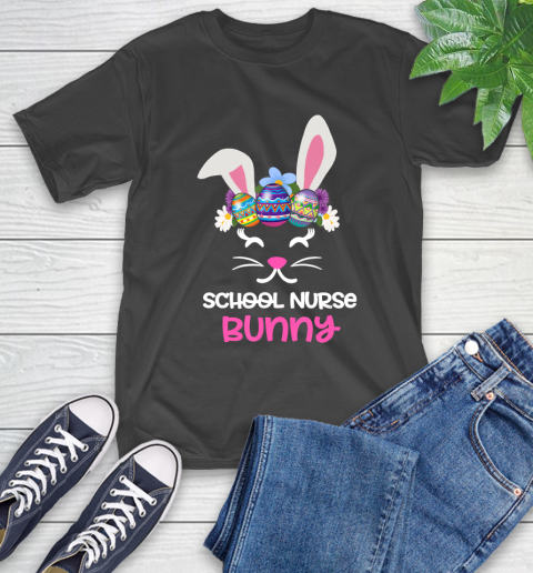 Nurse Shirt Cute School Nurse Bunny Face Egg Costume Easter Day T Shirt T-Shirt