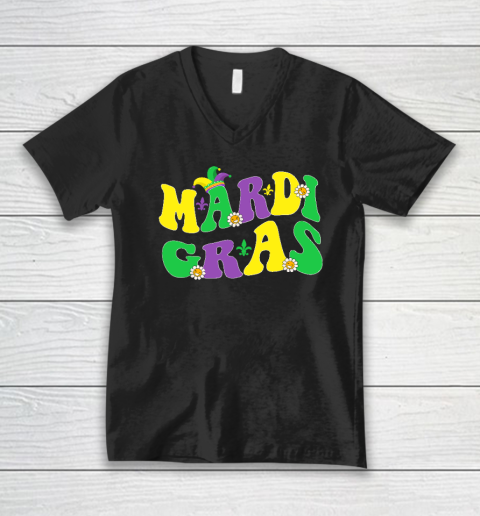 Groovy Mardi Gras V-Neck T-Shirt