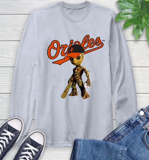 MLB Baltimore Orioles Groot Guardians Of The Galaxy Baseball Long Sleeve T-Shirt 6