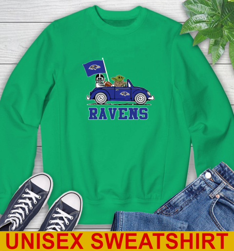 NFL Football Baltimore Ravens Darth Vader Baby Yoda Driving Star Wars Shirt Sweatshirt 6